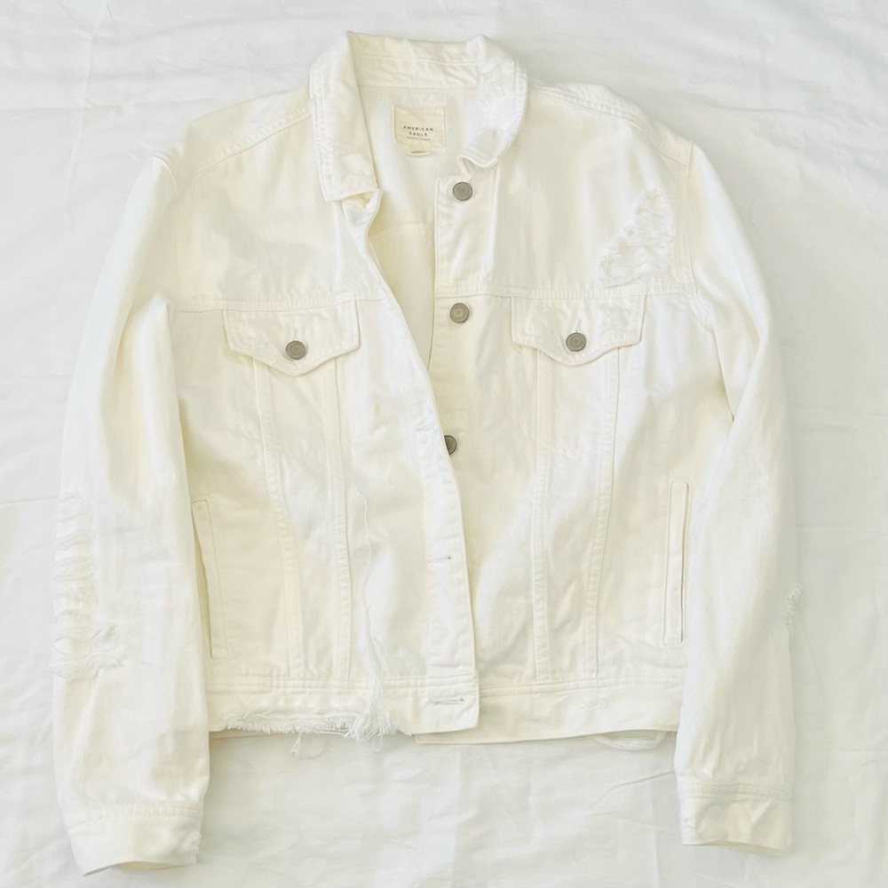 SOLD AE White Distressed Jean Jacket